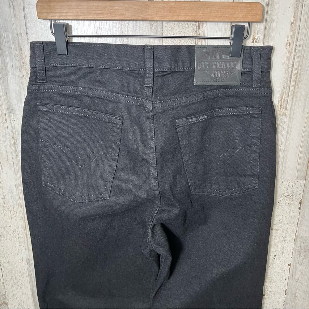 Harley Davidson Black Denim Jeans Straight Leg‎ High Rise Womens Size 10L - Picture 4 of 7